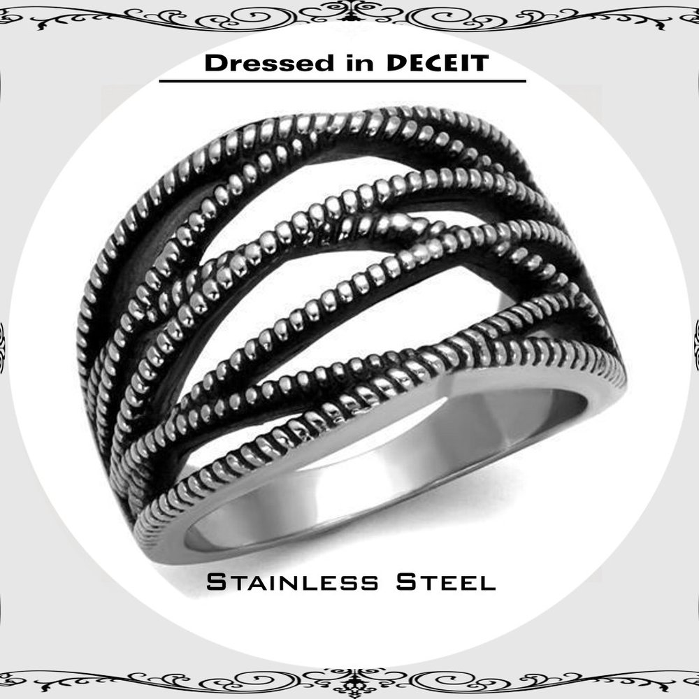 Weaved Sculpted Bold Unisex Antiqued Stainless Steel Statement Size9-10-11-12-13